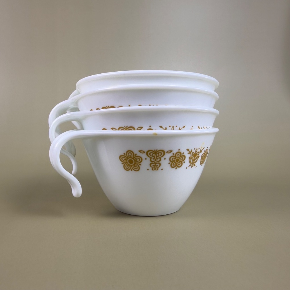 Vintage Pyrex Butterfly Gold Cups – Set of 4 | White Milk Glass - Picture 4 of 9